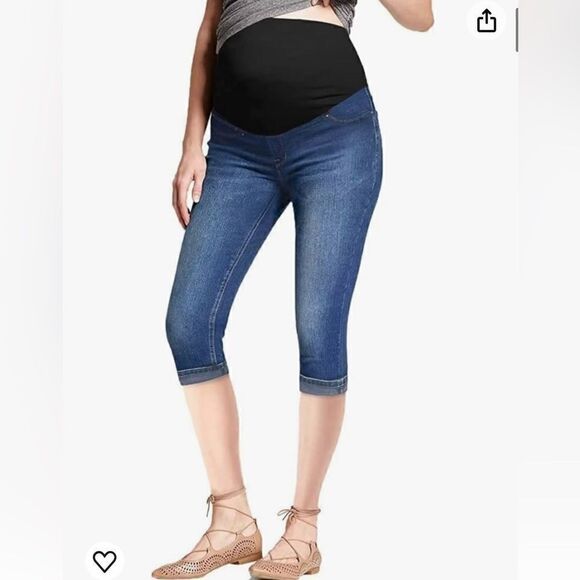 Hybrid & Company Maternity Capri High Waist Stretch Denim Jeans - Picture 1 of 7
